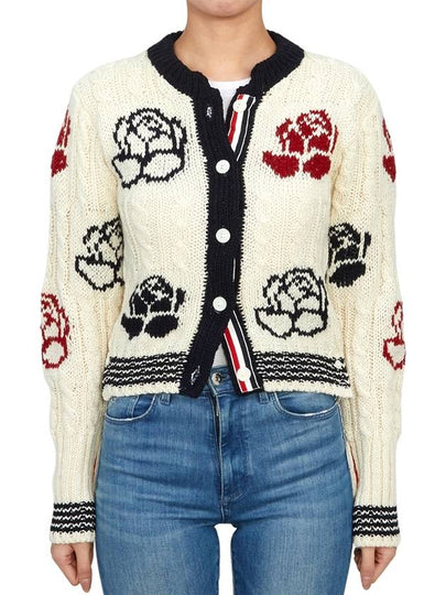 Rose intarsia cable knit cardigan FKC603BY1506 - THOM BROWNE - BALAAN 2