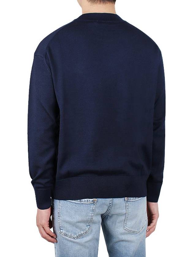 Men's Dressed Fox Patch Relaxed Knit Top Navy - MAISON KITSUNE - BALAAN 5