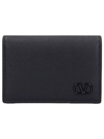 Logo Signature Business Card Case Black Wallet - VALENTINO - BALAAN 1