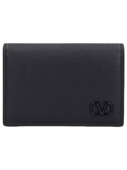 Logo Signature Business Card Case Black Wallet - VALENTINO - BALAAN 1