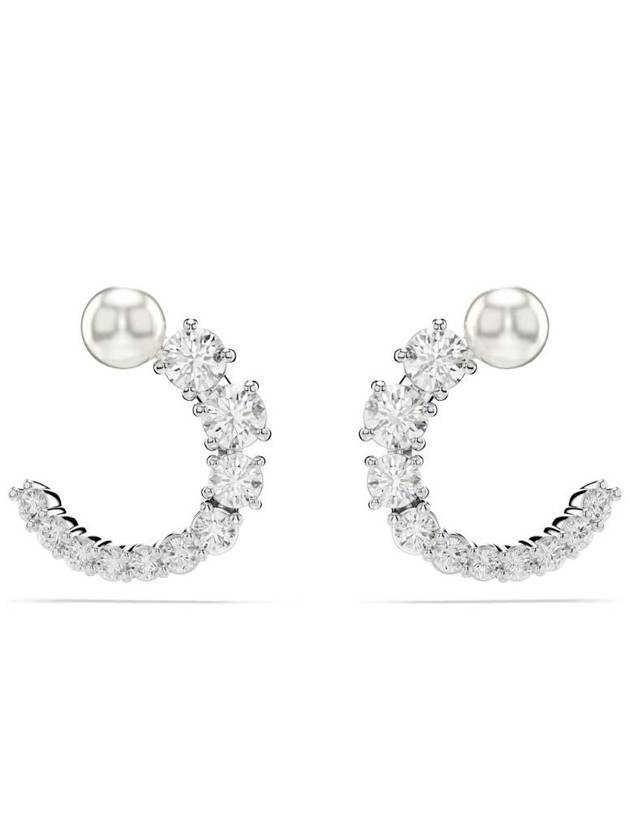 Matrix Hoop Crystal Pearl Round Cut Earrings Silver - SWAROVSKI - BALAAN 2