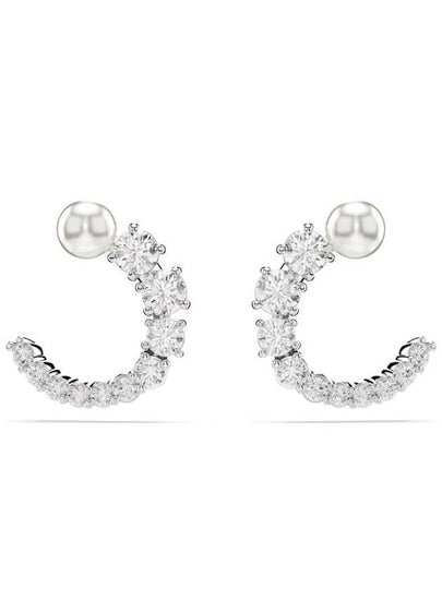 Matrix Hoop Crystal Pearl Round Cut Earrings Silver - SWAROVSKI - BALAAN 2