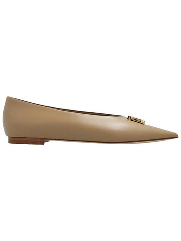 Logo Leather Ballet Flats Beige - BURBERRY - BALAAN.