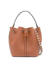 Rockstud Grain Calfskin Bucket Bag Saddle Brown - VALENTINO - BALAAN 1