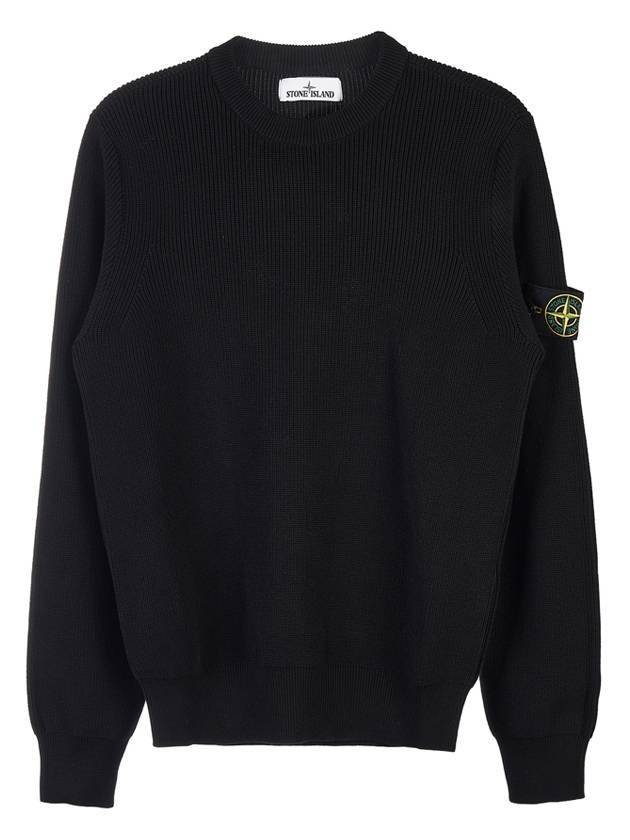 Men's Wappen Soft Cotton Knit Top Black - STONE ISLAND - BALAAN.