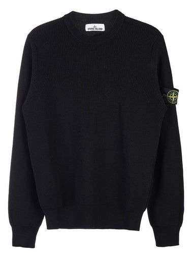 Men's Ribbed Soft Cotton Crewneck Knit Top Black - STONE ISLAND - BALAAN 1