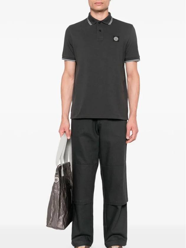 Logo Patch Polo Shirt Grey - STONE ISLAND - BALAAN 4