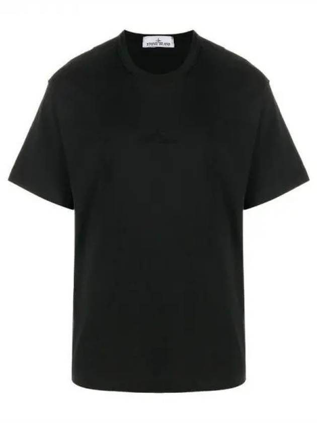 Micro Embroidered Logo Cotton Jersey Short Sleeve T-Shirt Black - STONE ISLAND - BALAAN 2