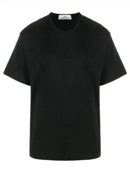 Micro Embroidered Logo Cotton Jersey Short Sleeve T-Shirt Black - STONE ISLAND - BALAAN 2