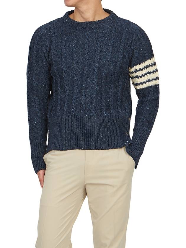 Donegal Twist Cable 4-Bar Classic Crewneck Knit Top Blue - THOM BROWNE - BALAAN 6