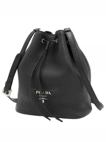 Logo Flo Leather Bucket Bag Black - PRADA - BALAAN 2