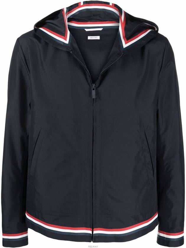 Men's Navy Three Stripes Shell Wind Jacket - THOM BROWNE - BALAAN.