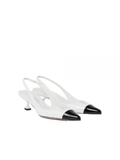 Logo Patent Leather Slingback Heels White Black - MIU MIU - BALAAN 2