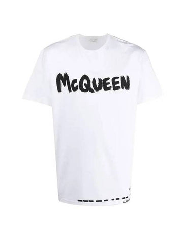 Men's Graffiti Logo Short Sleeve T-Shirt White - ALEXANDER MCQUEEN - BALAAN 1