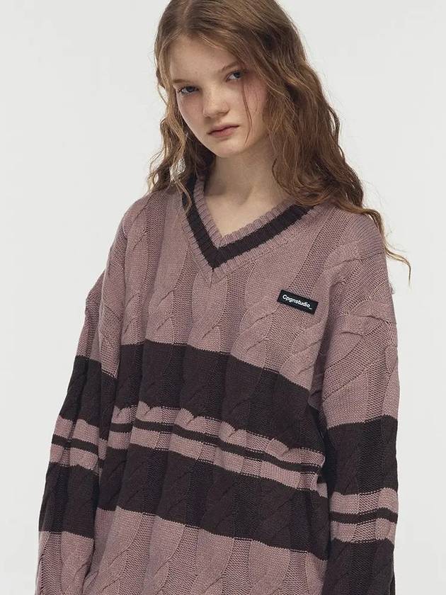 Cable wappen V neck knit indie pink - CPGN STUDIO - BALAAN 1