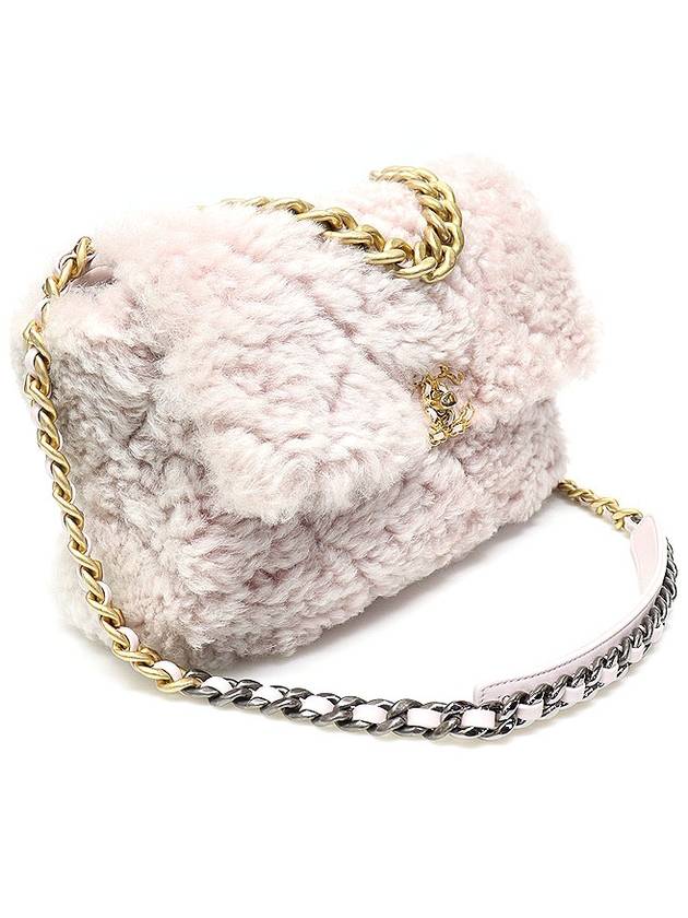 AS1161 Pink Shearling Fleece Metal 19 Nineteen Large Flap Shoulder Bag 30s - CHANEL - BALAAN 3