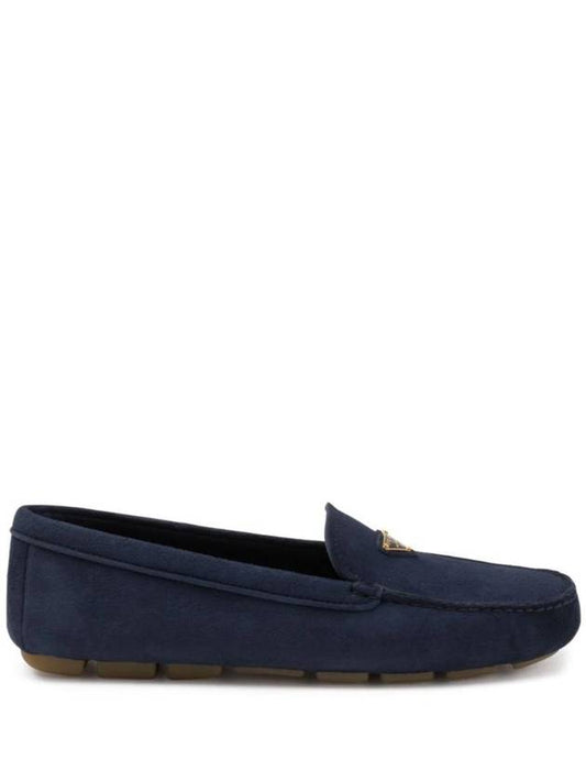 Triangle Logo Suede Driving Loafers Navy - PRADA - BALAAN 1