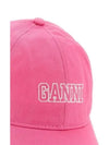 Embroidered Logo Software Heavy Cotton Ball Cap Pink - GANNI - BALAAN.