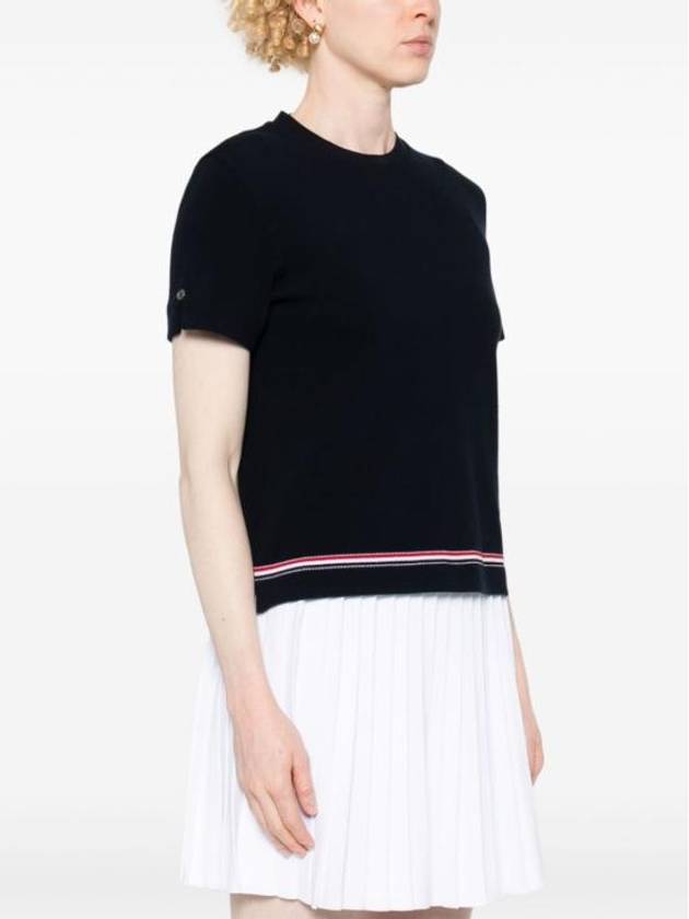 Cotton Pique Short Sleeve T-Shirt Navy - THOM BROWNE - BALAAN 3