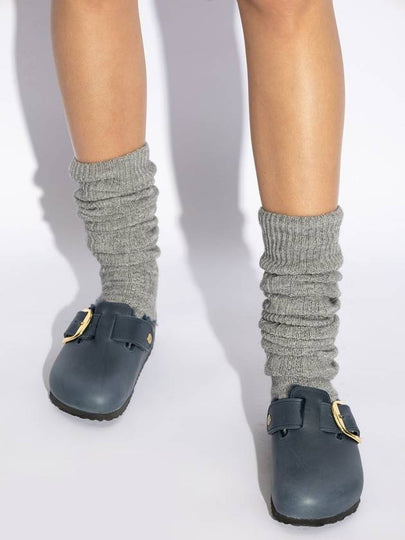 Birkenstock Slides Boston Big Buckle Shearling, Women's, Navy Blue - BIRKENSTOCK - BALAAN 2