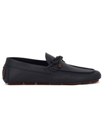 V Logo Leather Loafers Navy - VALENTINO - BALAAN 1