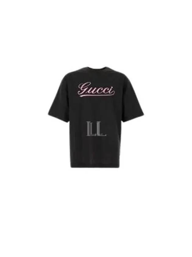 Script Print Cotton Short Sleeve T-Shirt Black - GUCCI - BALAAN 2