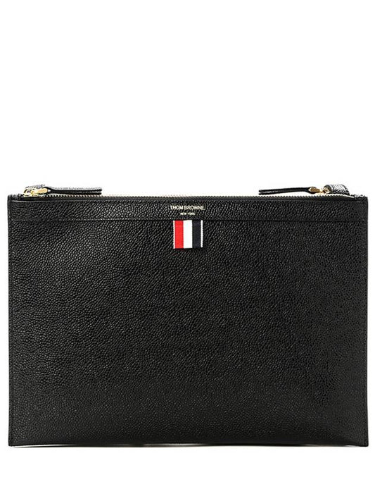 Double Zipper Cross Document Clutch Bag Black - THOM BROWNE - BALAAN.