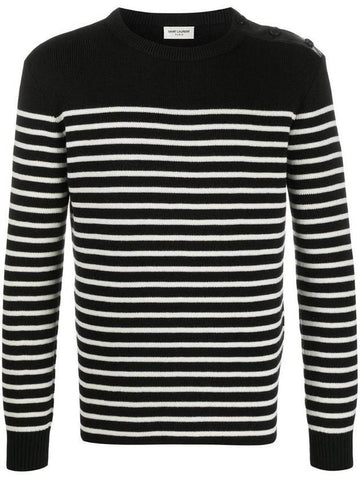 Shoulder Button Striped Knit Top Black - SAINT LAURENT - BALAAN 1