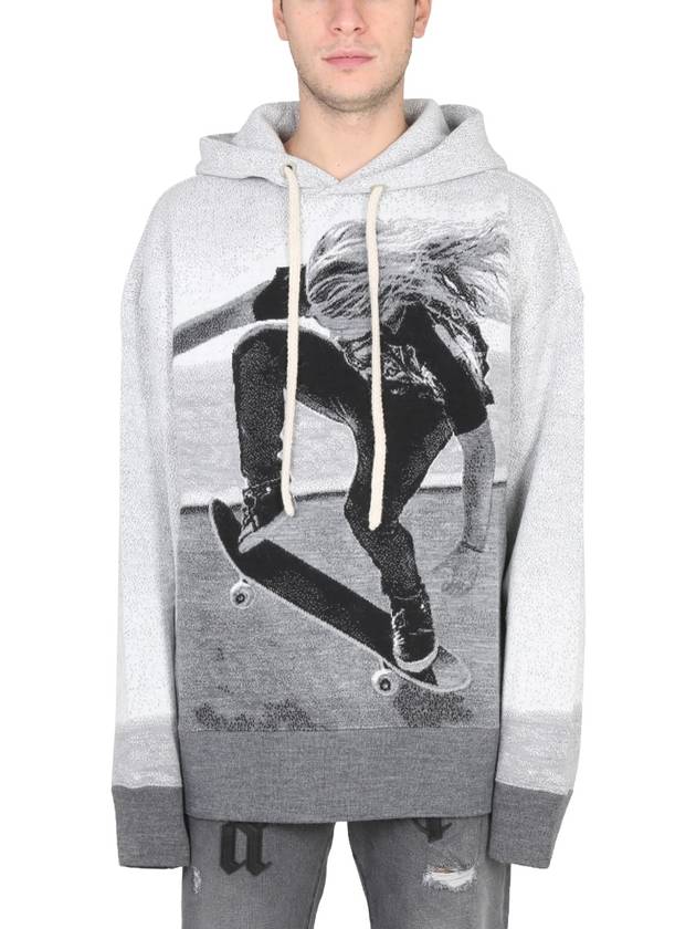 Jacquard Skater Pattern Hood Melange Gray Black - PALM ANGELS - BALAAN 2