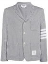 Men's 4 Bar Seesucker Loopback 4 Bar Sack Cardigan Grey - THOM BROWNE - BALAAN 2