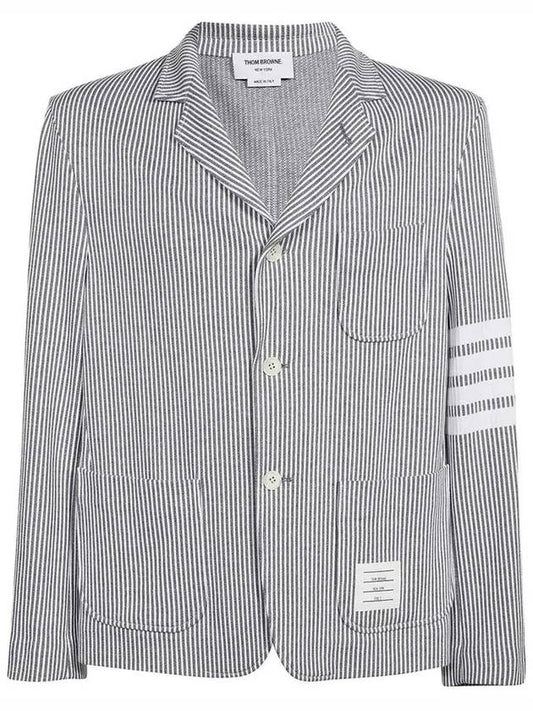 Men's 4 Bar Seesucker Loopback 4 Bar Sack Cardigan Grey - THOM BROWNE - BALAAN 2