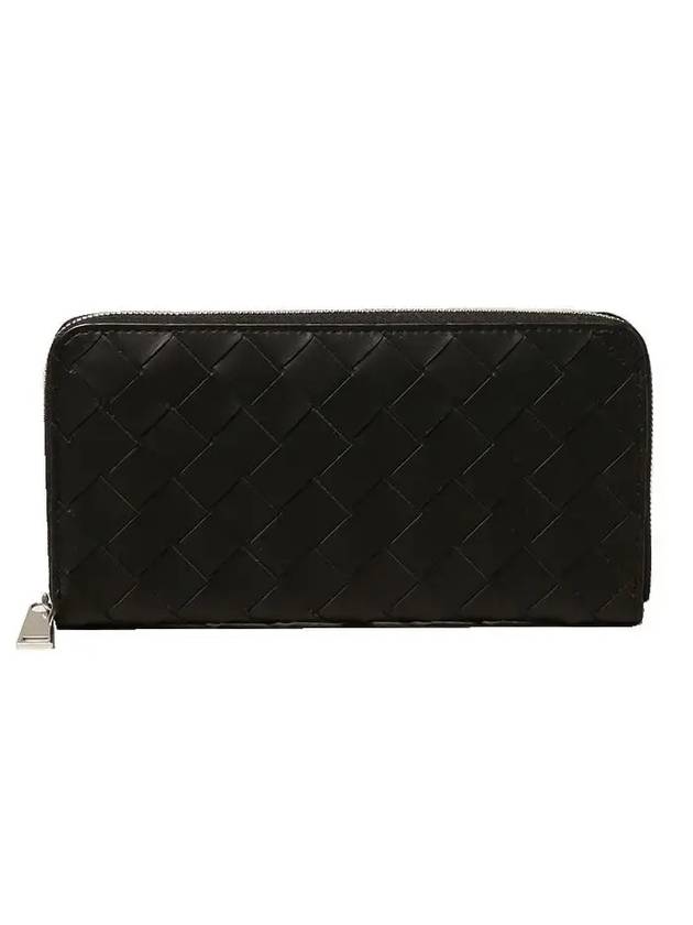 Interciato Leather Zipper Around Long Wallet Black - BOTTEGA VENETA - BALAAN 1