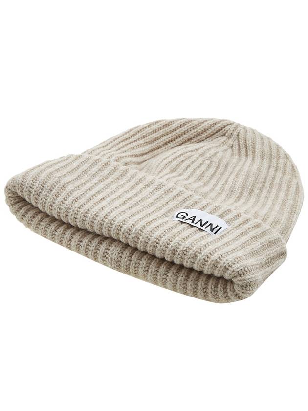 Logo Patch Knit Beanie Sand - GANNI - BALAAN 4