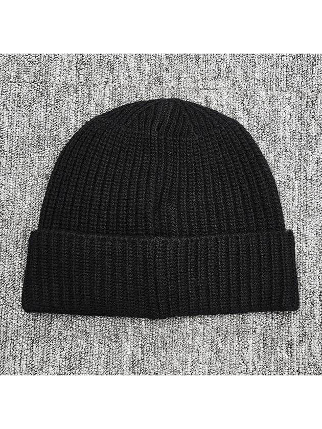 Logo Knit Beanie Black - STONE ISLAND - BALAAN 4