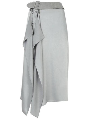 Satin Midi A-Line Skirt Grey - FENDI - BALAAN 1