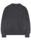 Signature solid Vneck knit sweater heather gray T7868 - TOMMY HILFIGER - BALAAN 1