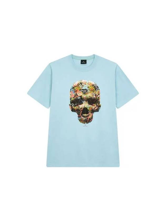 PS Sticker Skull Cotton T Shirt Light Blue - PAUL SMITH - BALAAN 1