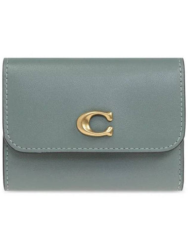 Logo Plaque Tri-Fold Half Wallet Green - COACH - BALAAN 1