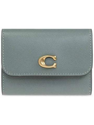 Logo Plaque Tri-Fold Half Wallet Green - COACH - BALAAN 1