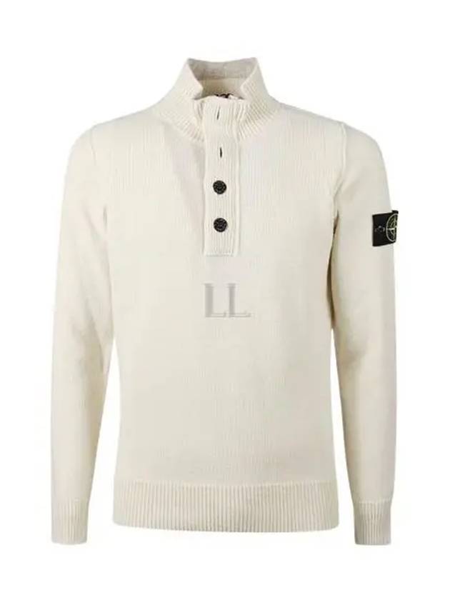 Wappen Patch Half Button Lambswool Knit Top Natural - STONE ISLAND - BALAAN 2