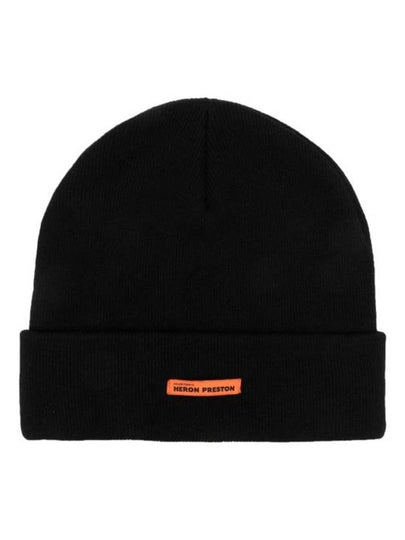 Logo Tag Rib Knit Beanie Black - HERON PRESTON - BALAAN 2