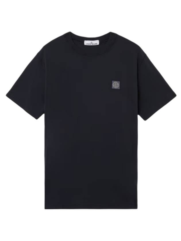 Fissato Effect Organic Cotton Jersey Short Sleeve T-Shirt Navy - STONE ISLAND - BALAAN 1