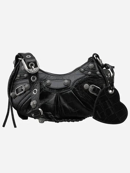 Le Cagole Crocodile Embossed Shoulder Bag Black - BALENCIAGA - BALAAN 2