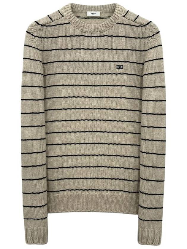 Striped Triomphe Embroidery Wool Knit Top Vanilla - CELINE - BALAAN 2