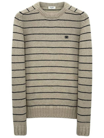 Striped Triomphe Embroidery Wool Knit Top Vanilla - CELINE - BALAAN 2