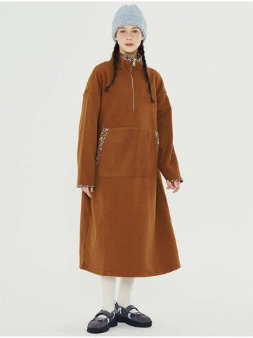 Fleece Half Zip Up Long Dress Brown - METAPHER - BALAAN 1