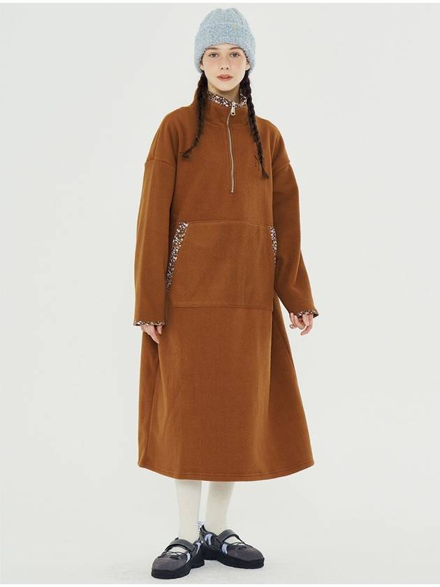 Fleece Half Zip Up Long Dress Brown - METAPHER - BALAAN 2