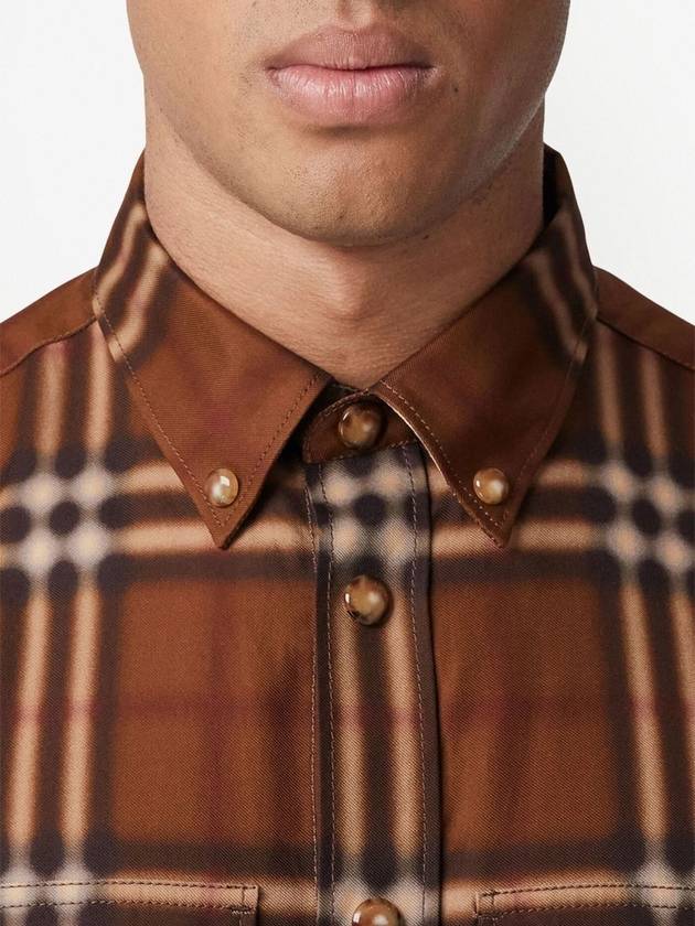 Blurred Check Cotton Long Sleeve Shirt Brown - BURBERRY - BALAAN 5