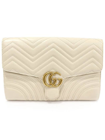 498079 White matelass chevron leather GG Marmont gold clutch - GUCCI - BALAAN 1