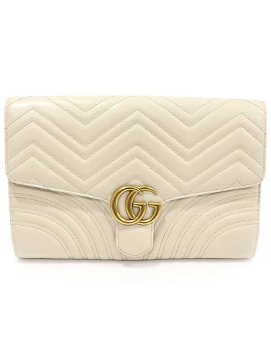 498079 White matelass chevron leather GG Marmont gold clutch - GUCCI - BALAAN 1